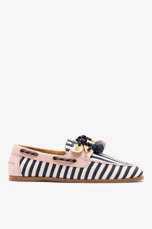 Cyprus Boat Shoe Navy Striped and Pink Leather - Larroude
