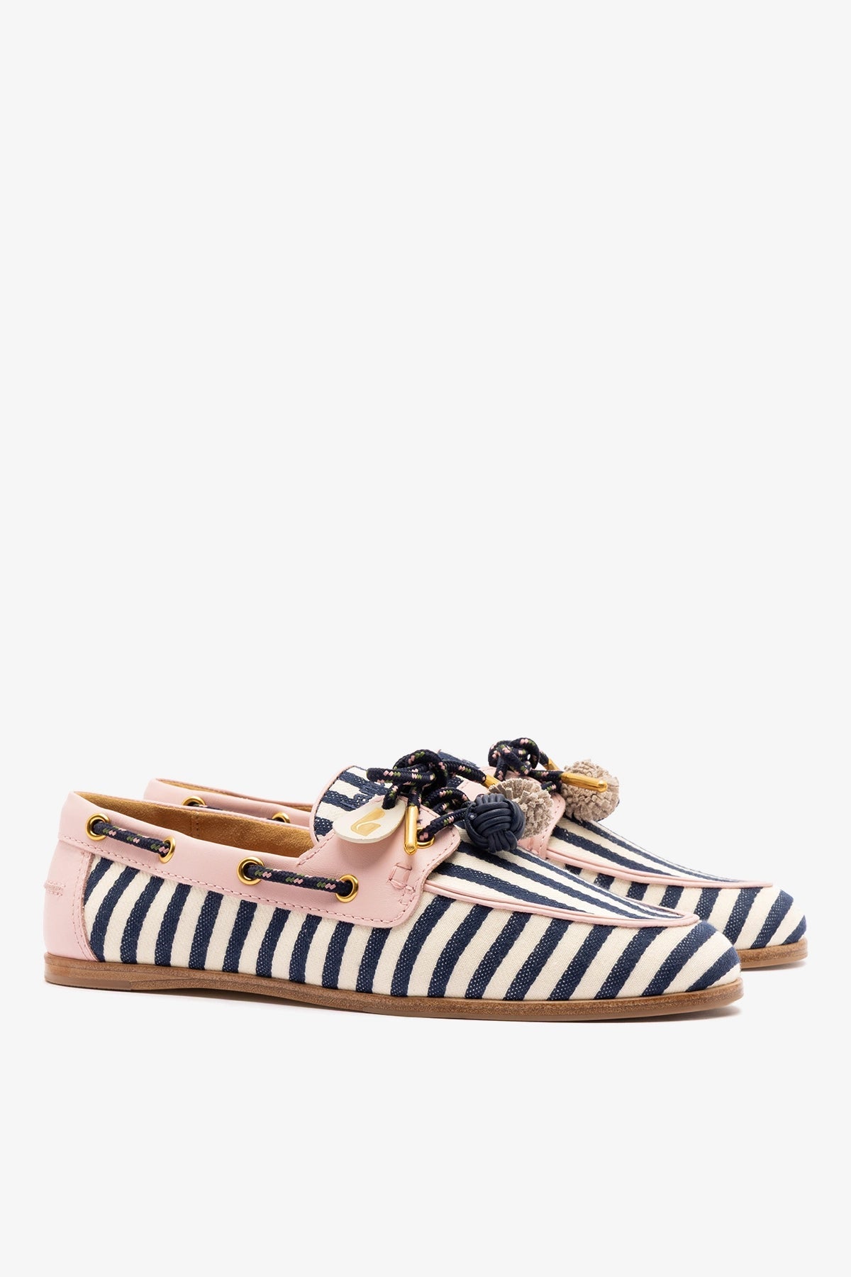 Cyprus Boat Shoe Navy Striped and Pink Leather - Larroude