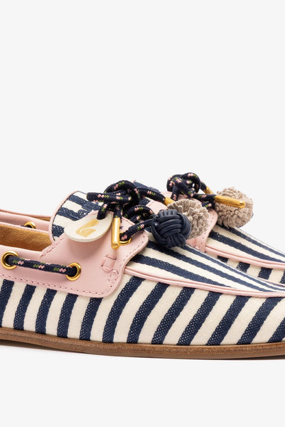 Cyprus Boat Shoe Navy Striped and Pink Leather - Larroude