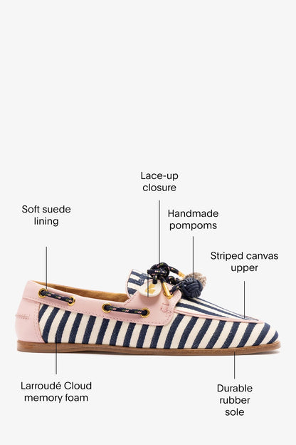 Cyprus Boat Shoe Navy Striped and Pink Leather - Larroude