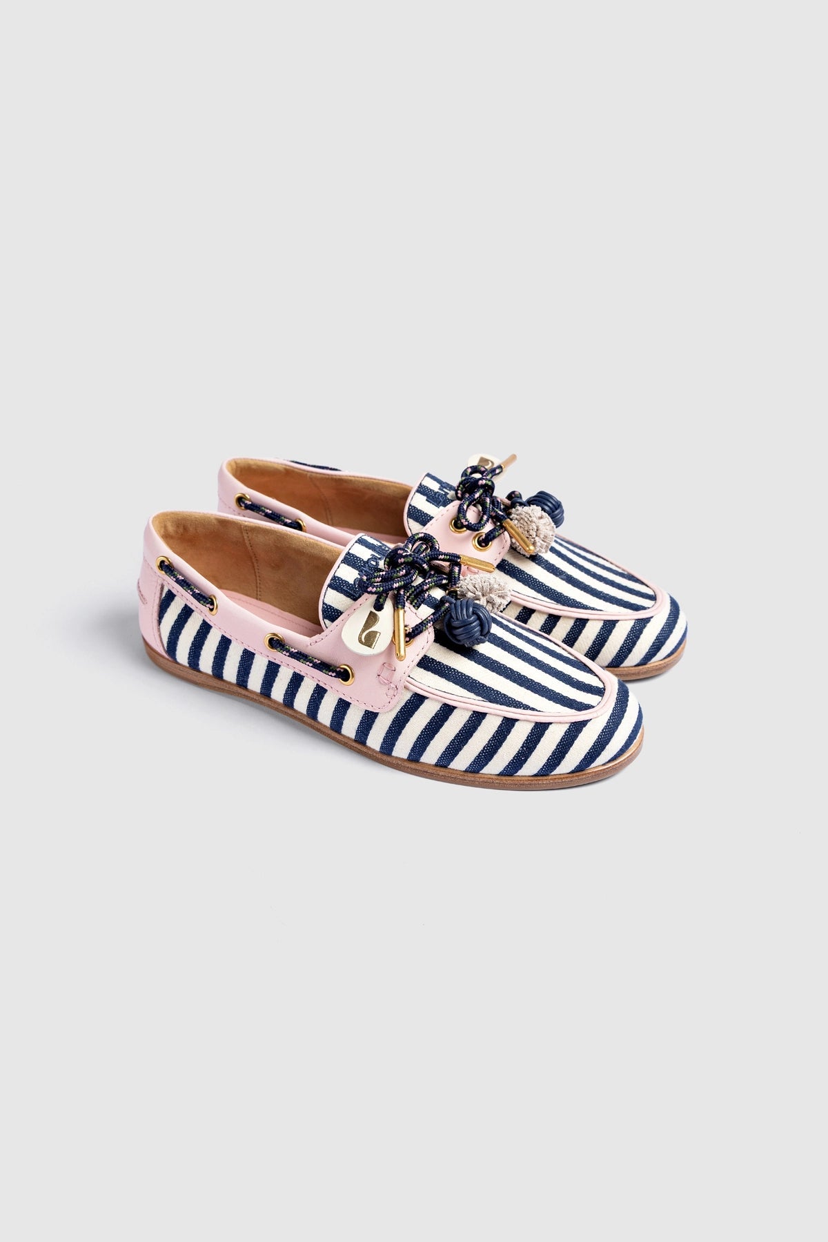 Cyprus Boat Shoe Navy Striped and Pink Leather - Larroude