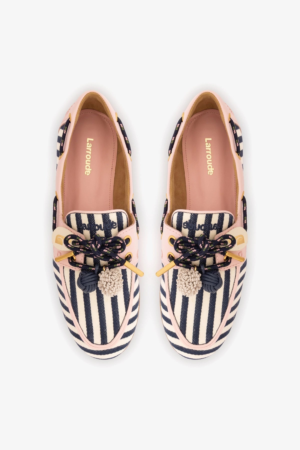 Cyprus Boat Shoe Navy Striped and Pink Leather - Larroude