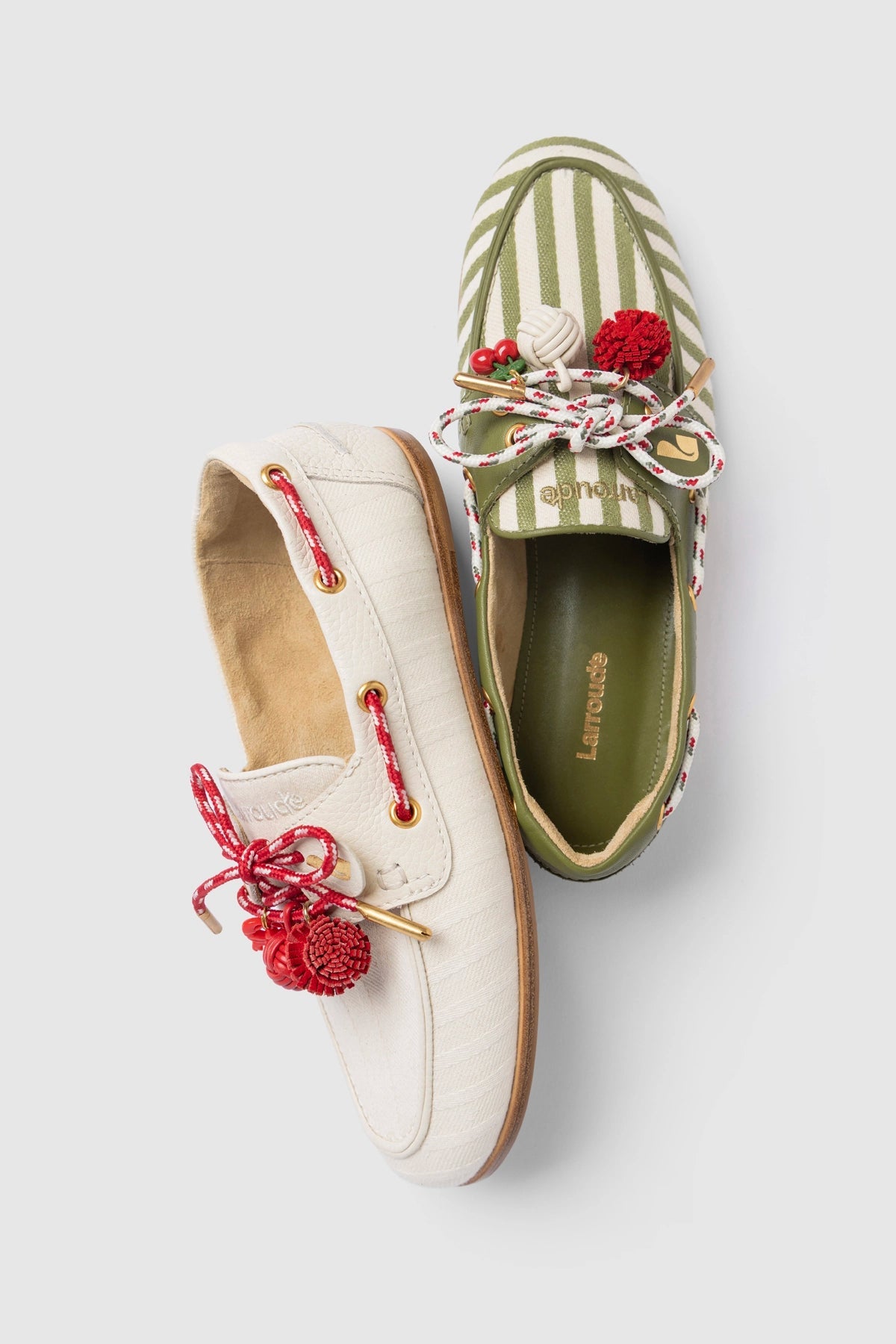 Cyprus Boat Shoe Ivory Striped Canvas - Larroude