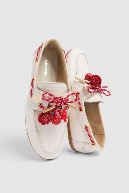 Cyprus Boat Shoe Ivory Striped Canvas - Larroude