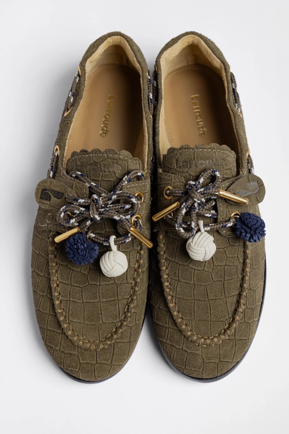 Cyprus Boat Shoe Olive Croco Suede - Larroude
