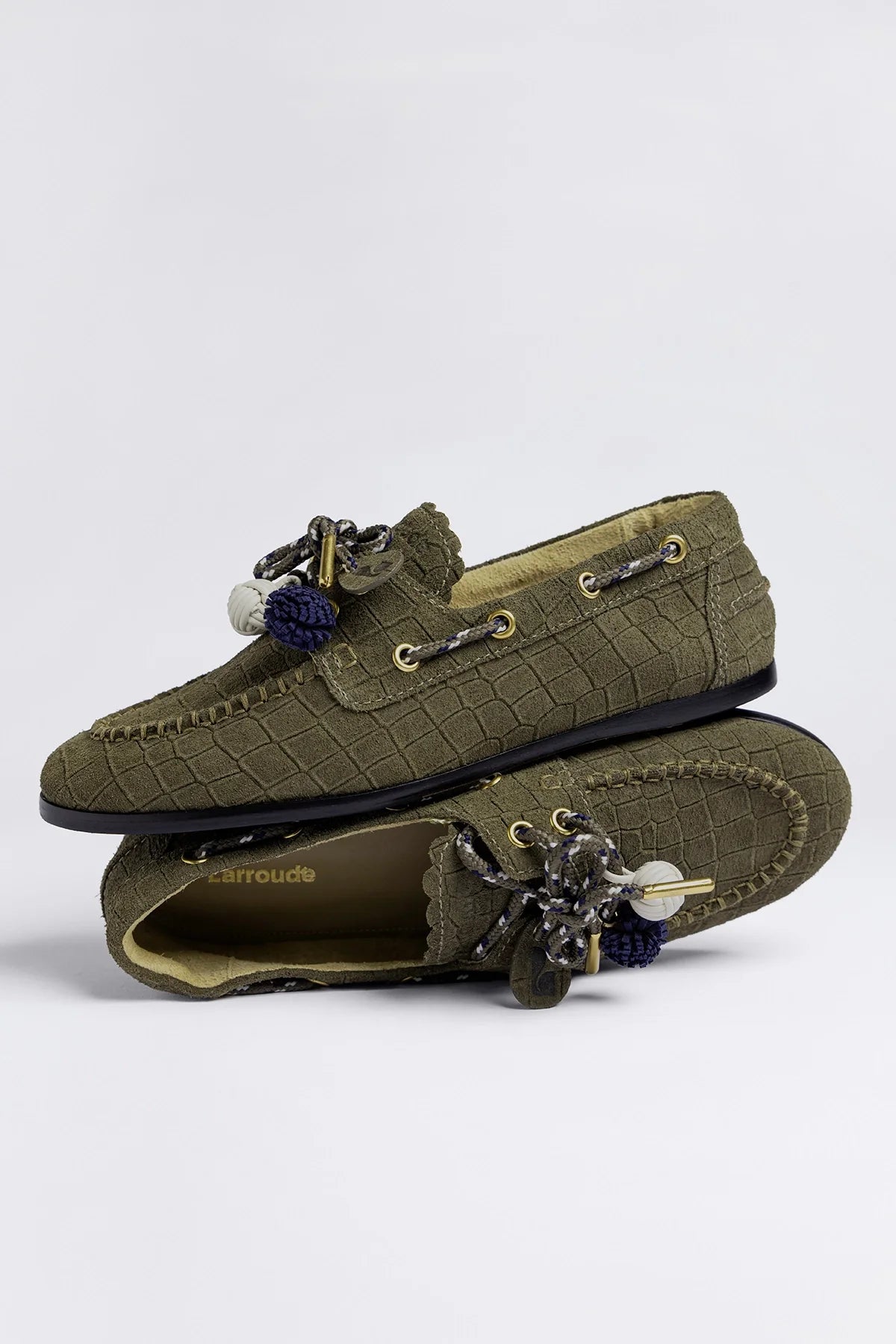 Cyprus Boat Shoe Olive Croco Suede - Larroude