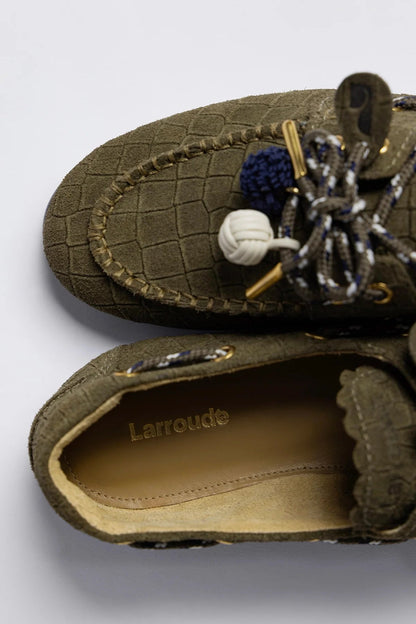 Cyprus Boat Shoe Olive Croco Suede - Larroude
