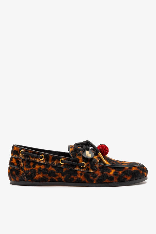 Cyprus Boat Shoe In Leopard Print Calf Hair Leather - Larroude
