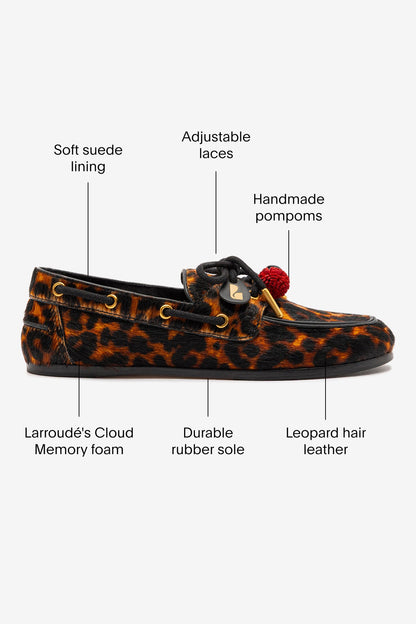 Cyprus Boat Shoe In Leopard Print Calf Hair Leather - Larroude