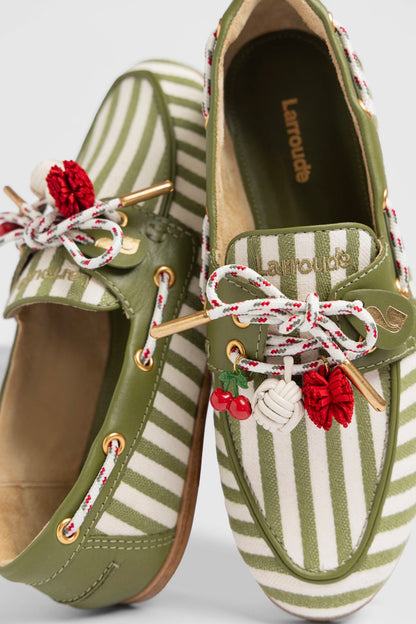 Cyprus Boat Shoe Seaweed Striped Canvas - Larroude