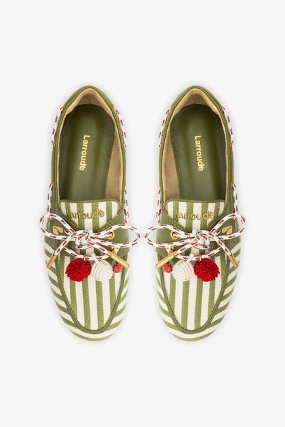 Cyprus Boat Shoe Seaweed Striped Canvas - Larroude