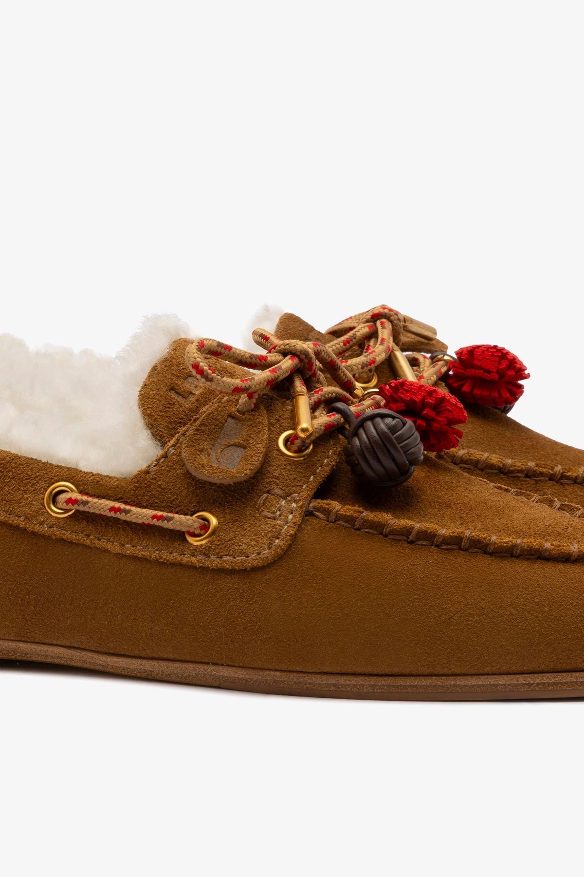 Cyprus Boat Shoe In Russet Suede and Natural Shearling - Larroude