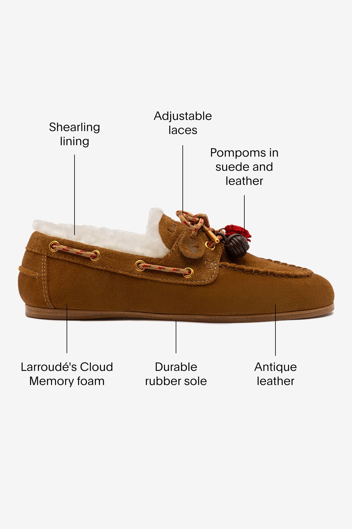 Cyprus Boat Shoe In Russet Suede and Natural Shearling - Larroude