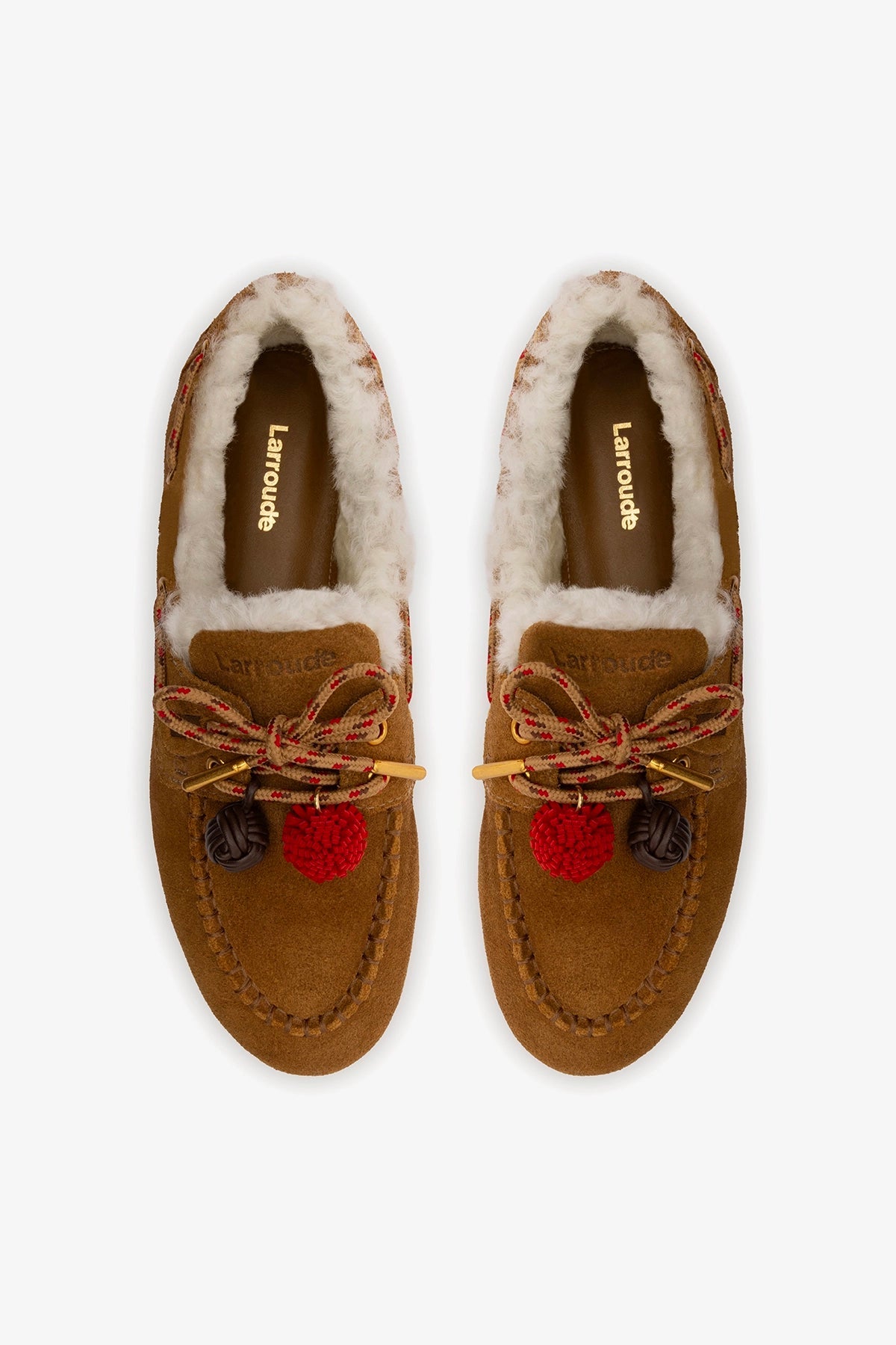 Cyprus Boat Shoe In Russet Suede and Natural Shearling - Larroude