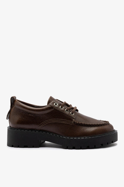London Lace Up Loafer In Brown Leather - Larroude