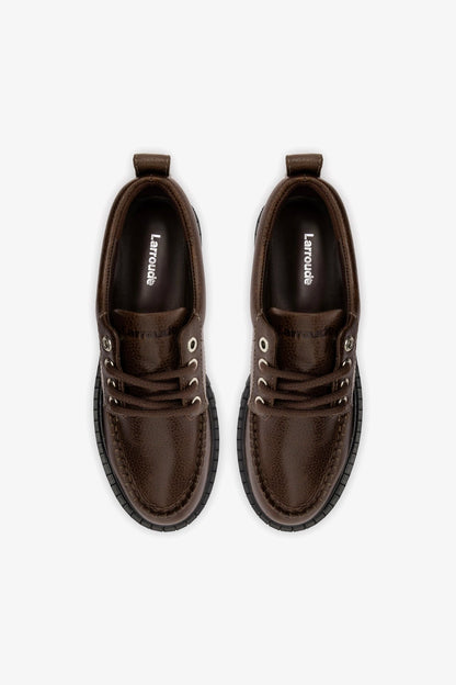 London Lace Up Loafer In Brown Leather - Larroude