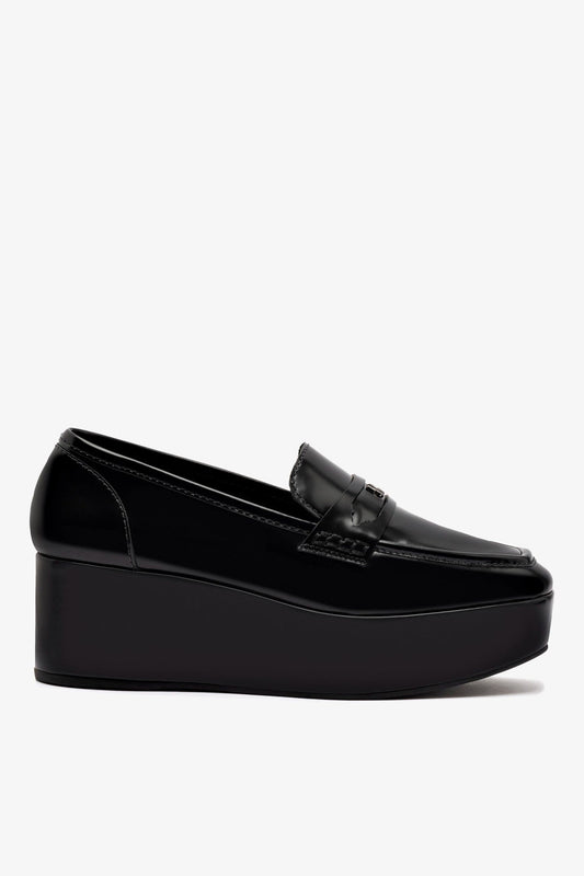 Suki Flatform Loafer In Black Box Leather - Larroude