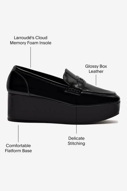 Suki Flatform Loafer In Black Box Leather - Larroude
