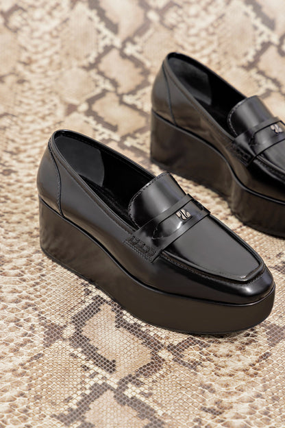 Suki Flatform Loafer In Black Box Leather - Larroude
