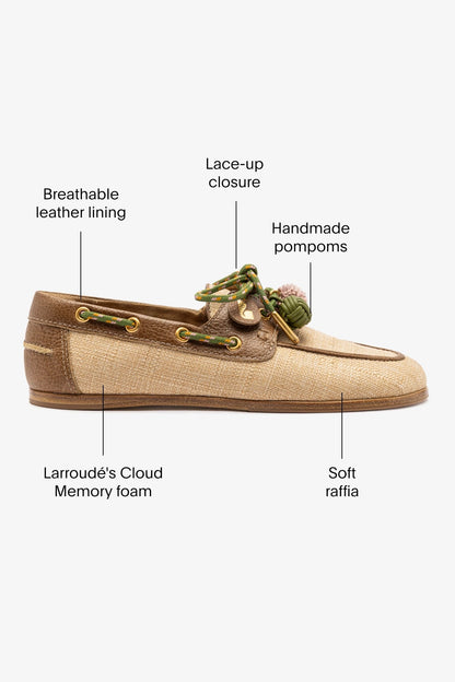 Cyprus Boat Shoe In Beige Raffia And Brown Leather - Larroude