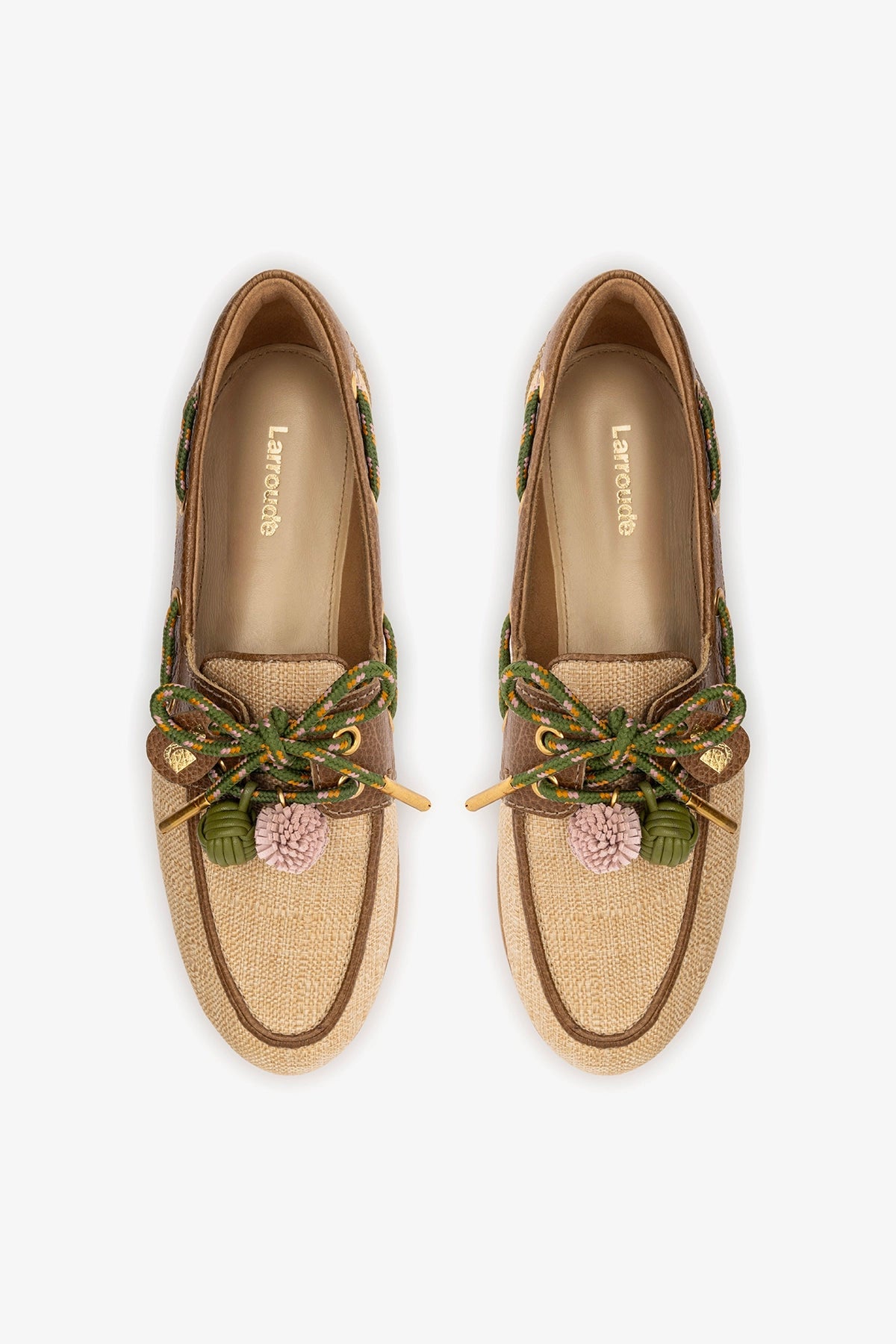 Cyprus Boat Shoe In Beige Raffia And Brown Leather - Larroude