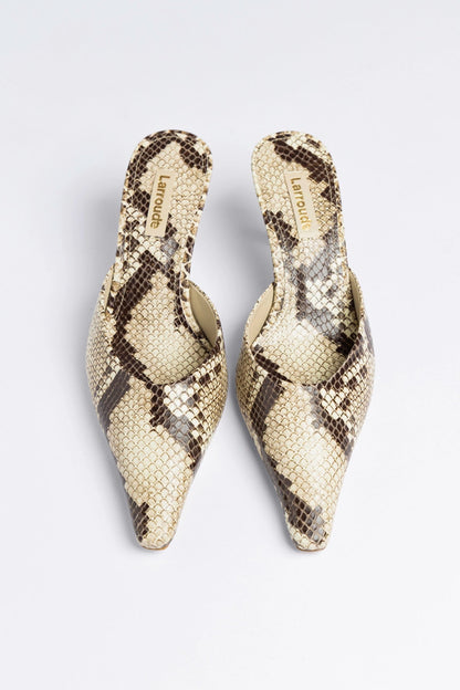 Carine Mule Neutral Snake Leather - Larroude