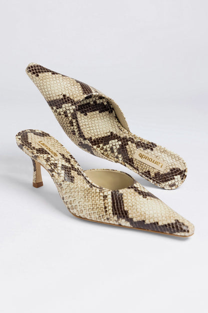 Carine Mule Neutral Snake Leather - Larroude