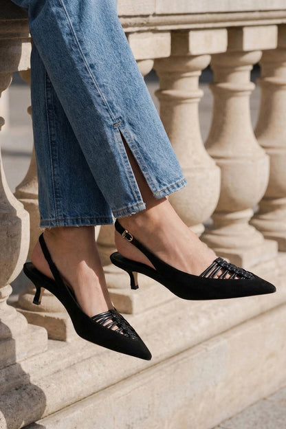 Nara Pump In Black Suede and Leather - Larroude