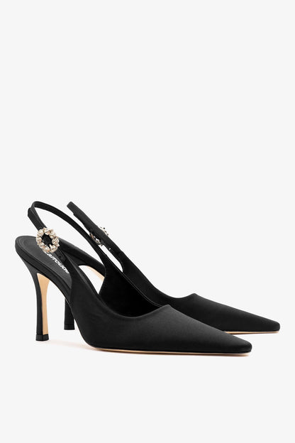 Carine Pump Black Satin - Larroude