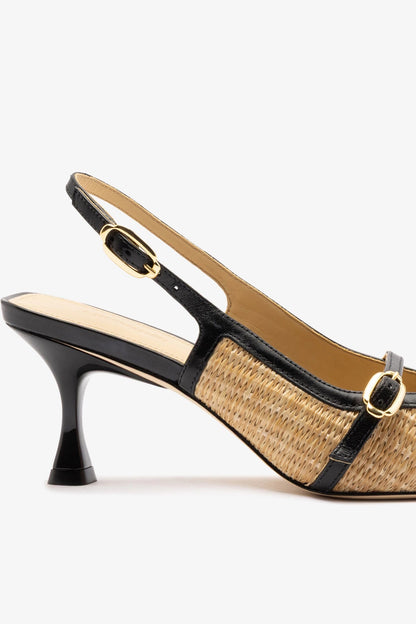Ines Pump Natural Raffia and Black Leather - Larroude