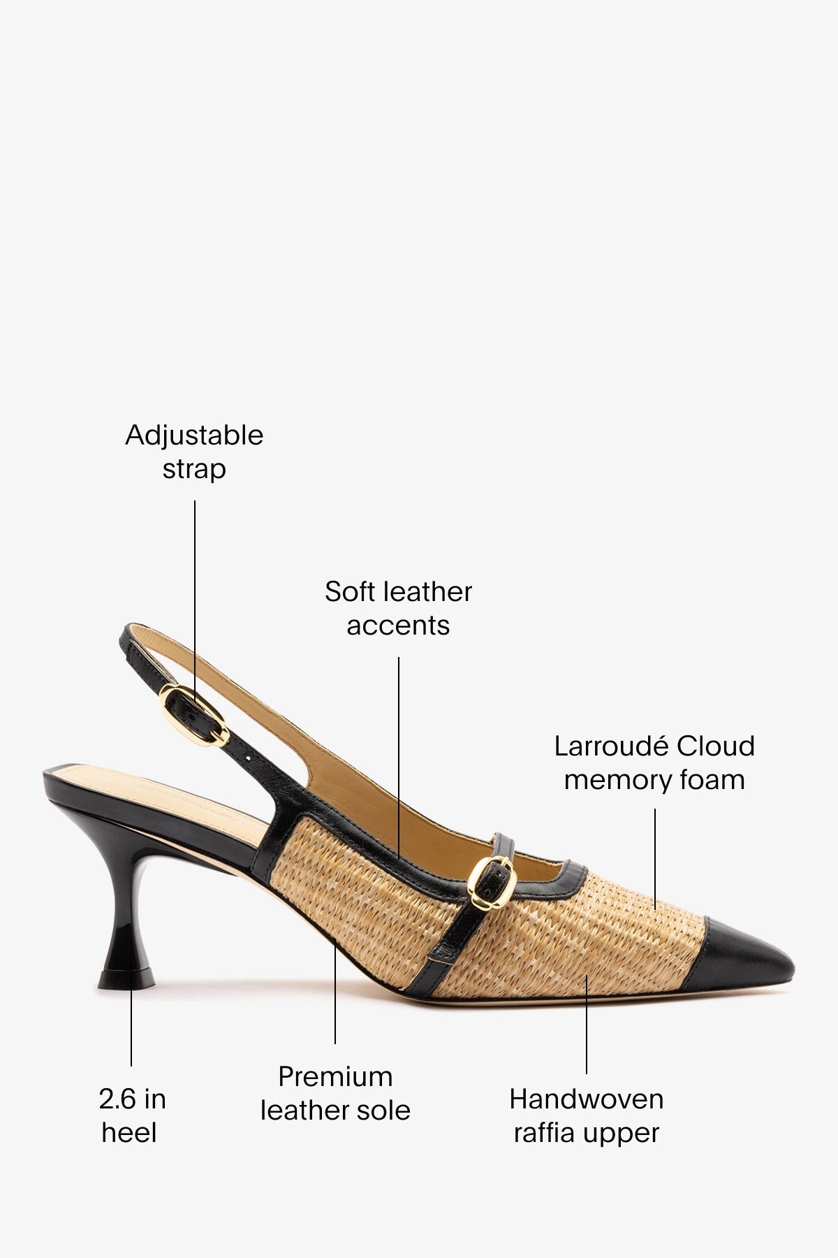 Ines Pump Natural Raffia and Black Leather - Larroude
