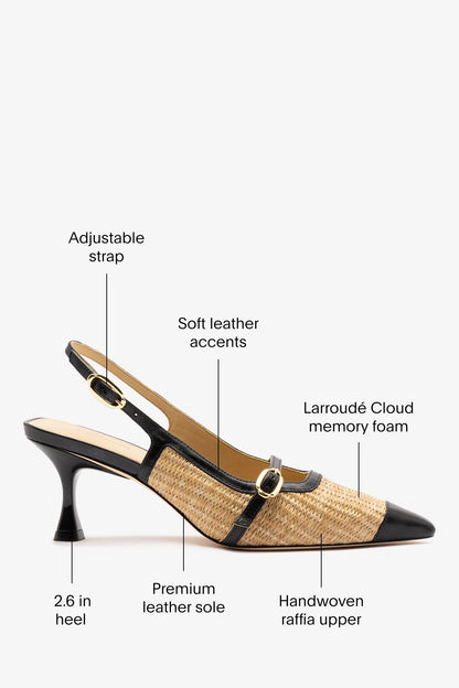 Ines Pump Natural Raffia and Black Leather - Larroude