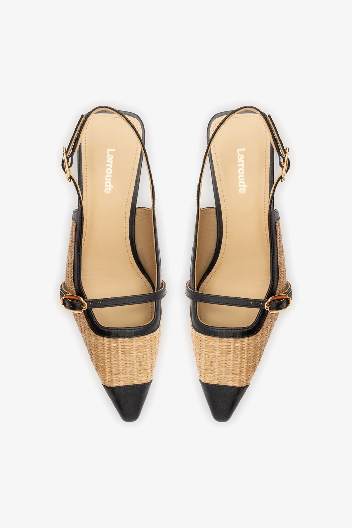 Ines Pump Natural Raffia and Black Leather - Larroude