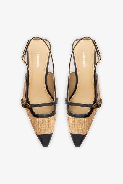 Ines Pump Natural Raffia and Black Leather - Larroude
