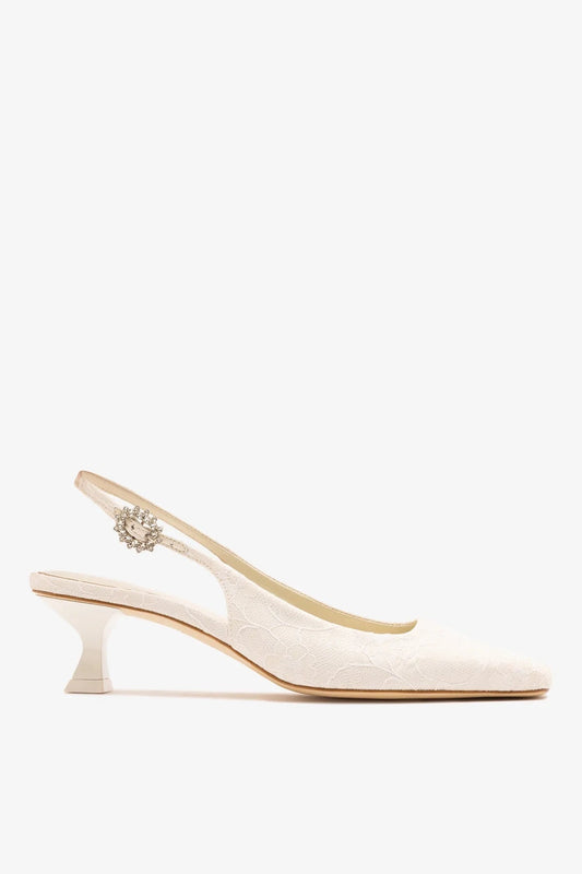 Larroudé x Markarian: Amal Pump White Lace - Larroude