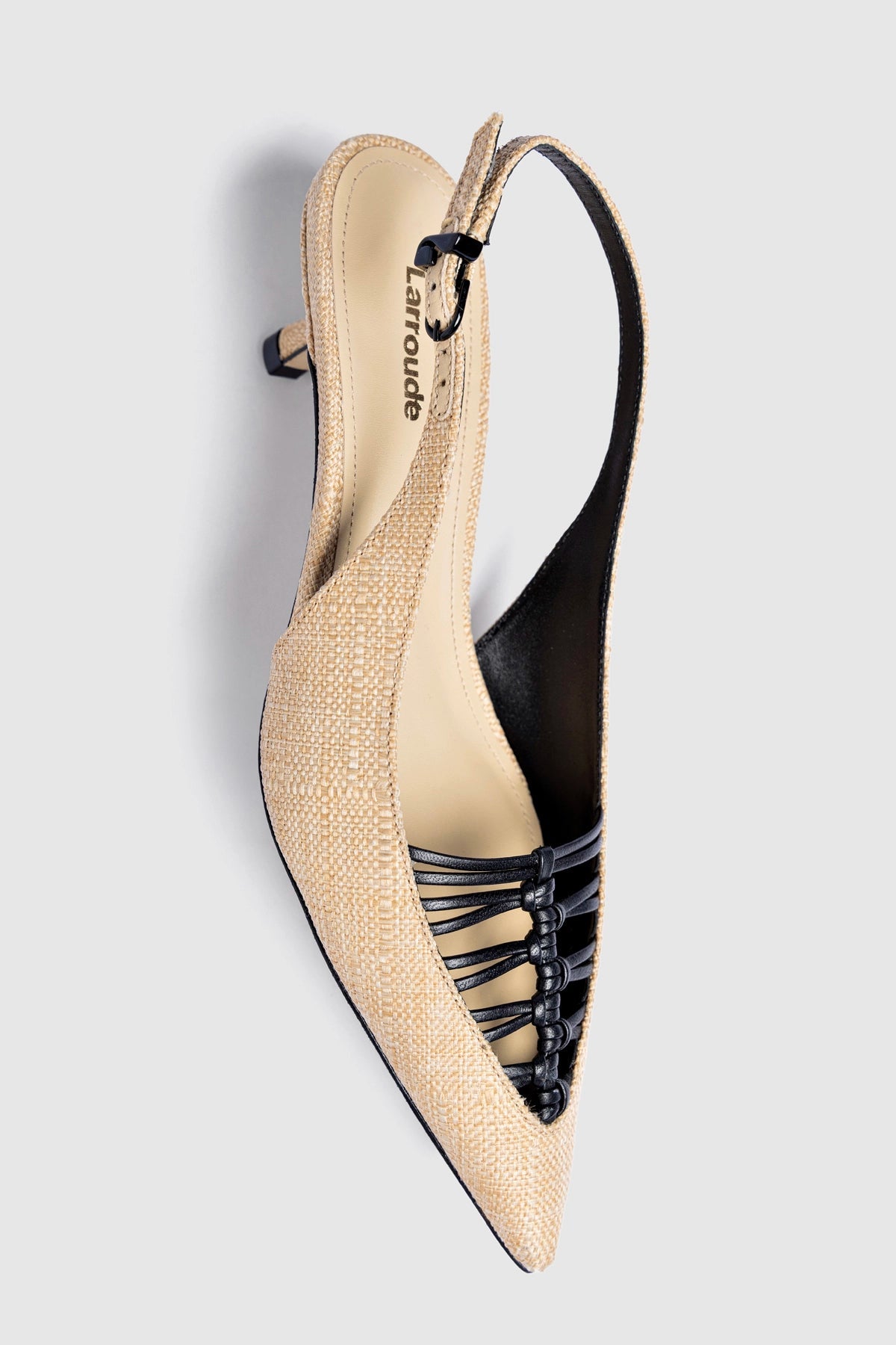 Nara Pump In Beige Raffia and Black Leather - Larroude