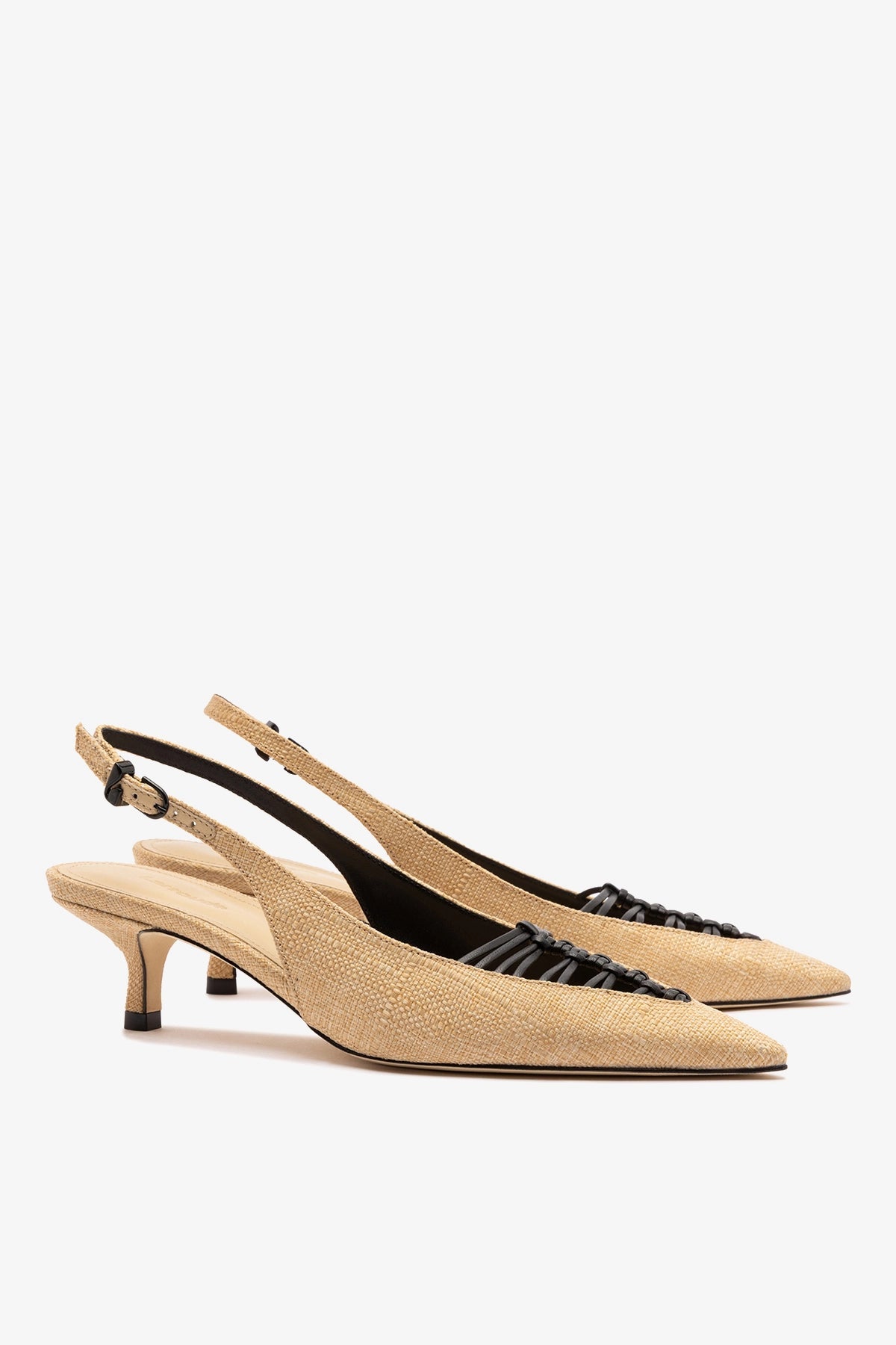 Nara Pump In Beige Raffia and Black Leather - Larroude