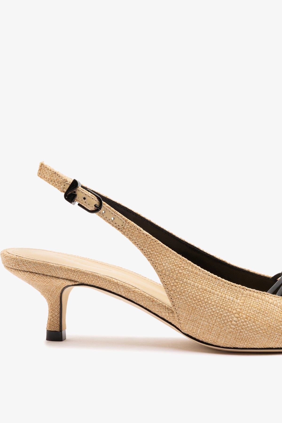 Nara Pump In Beige Raffia and Black Leather - Larroude