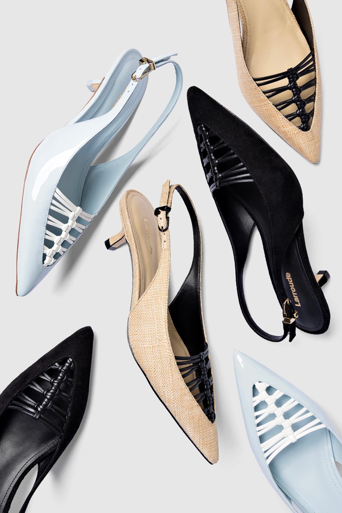 Nara Pump In Beige Raffia and Black Leather - Larroude