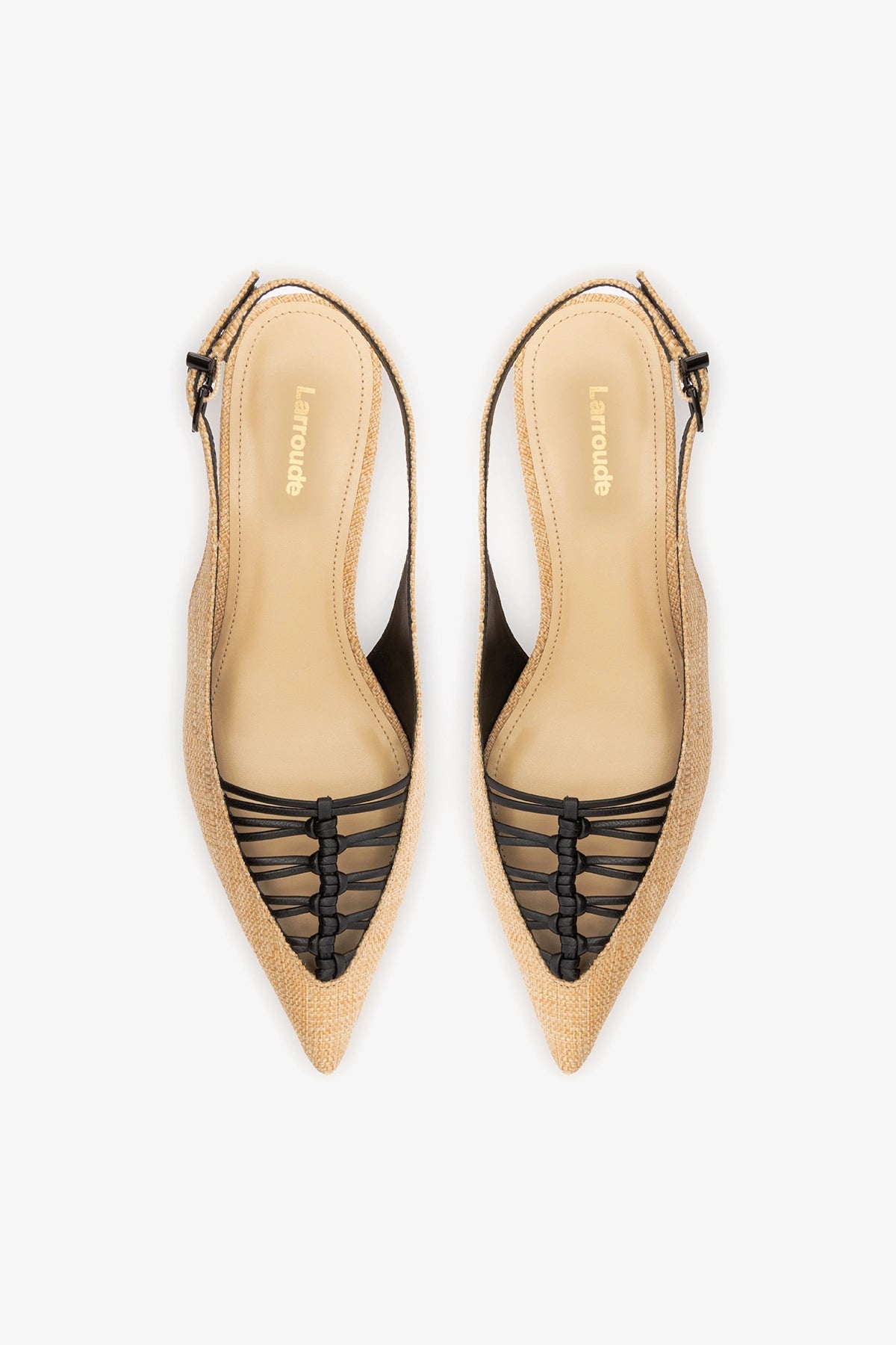 Nara Pump In Beige Raffia and Black Leather - Larroude