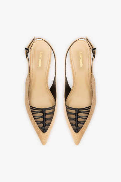 Nara Pump In Beige Raffia and Black Leather - Larroude