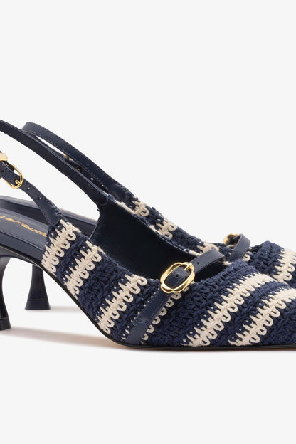 Ines Crochet Pump Striped Navy - Larroude