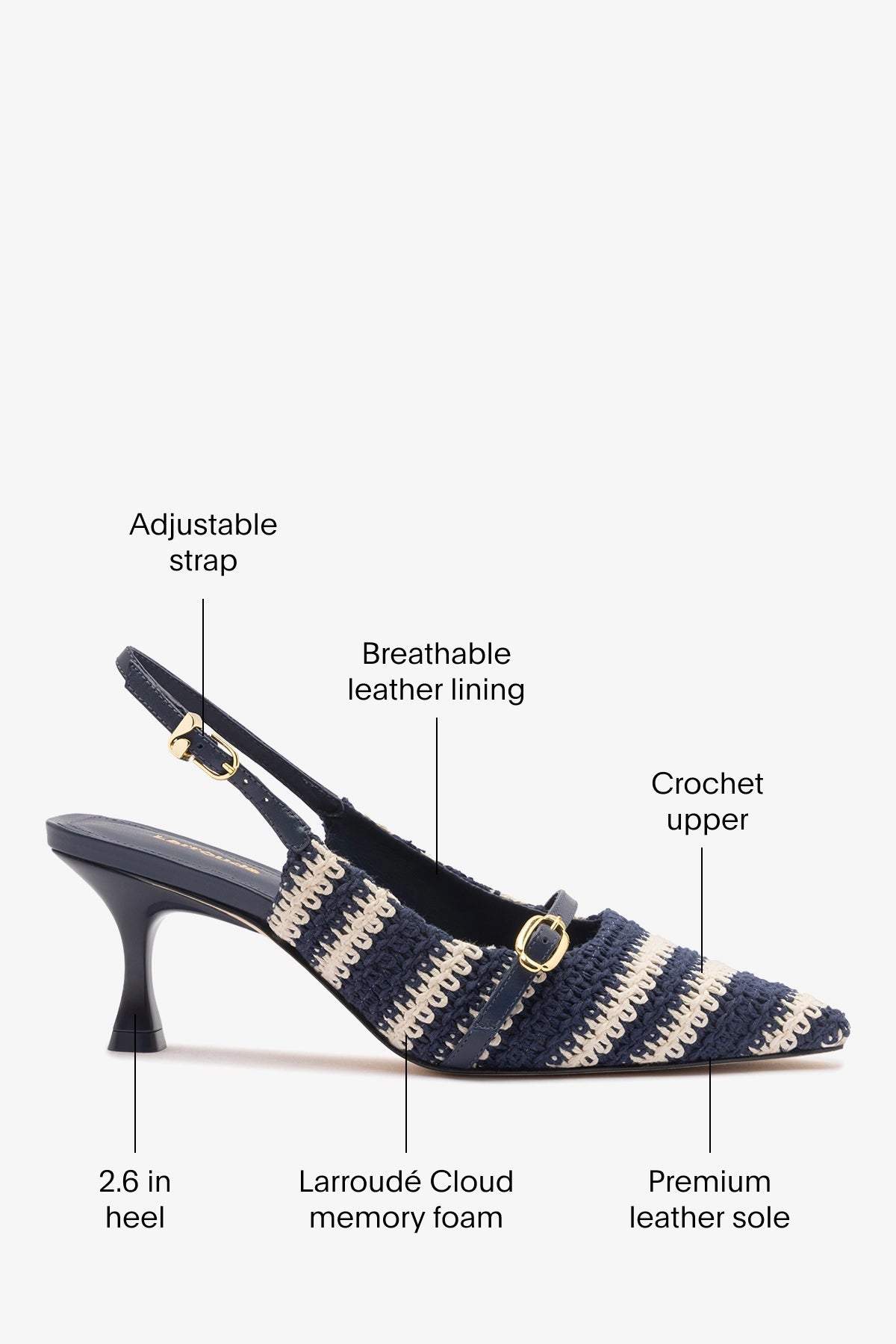 Ines Crochet Pump Striped Navy - Larroude