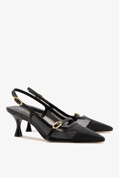Ines Pump In Black Mesh and Leather - Larroude