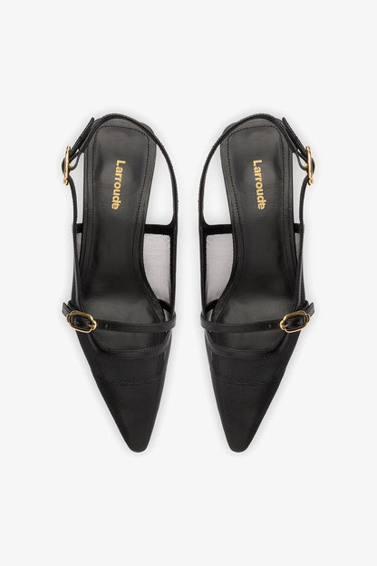 Ines Pump In Black Mesh and Leather - Larroude