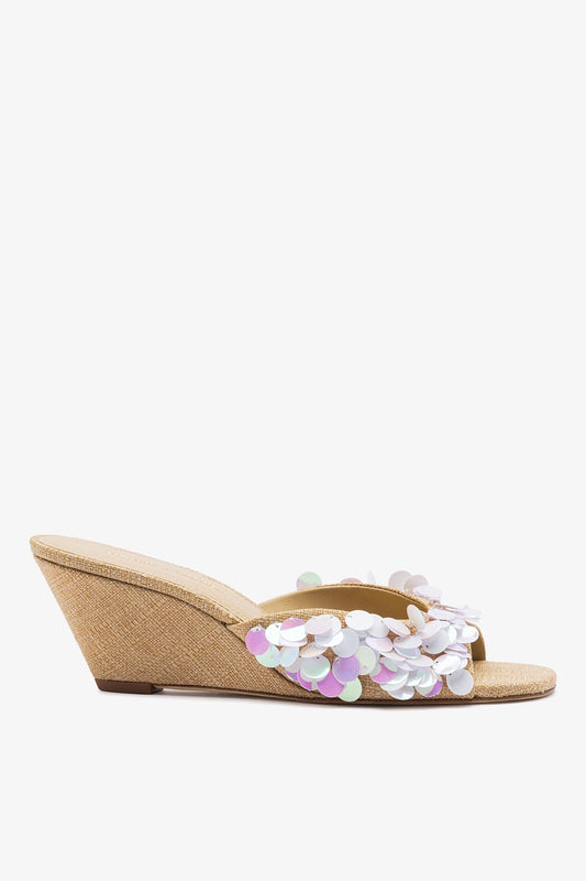 Larroudé x Ciao Lucia: Madalena Wedge Mule Beige Raffia - Larroude