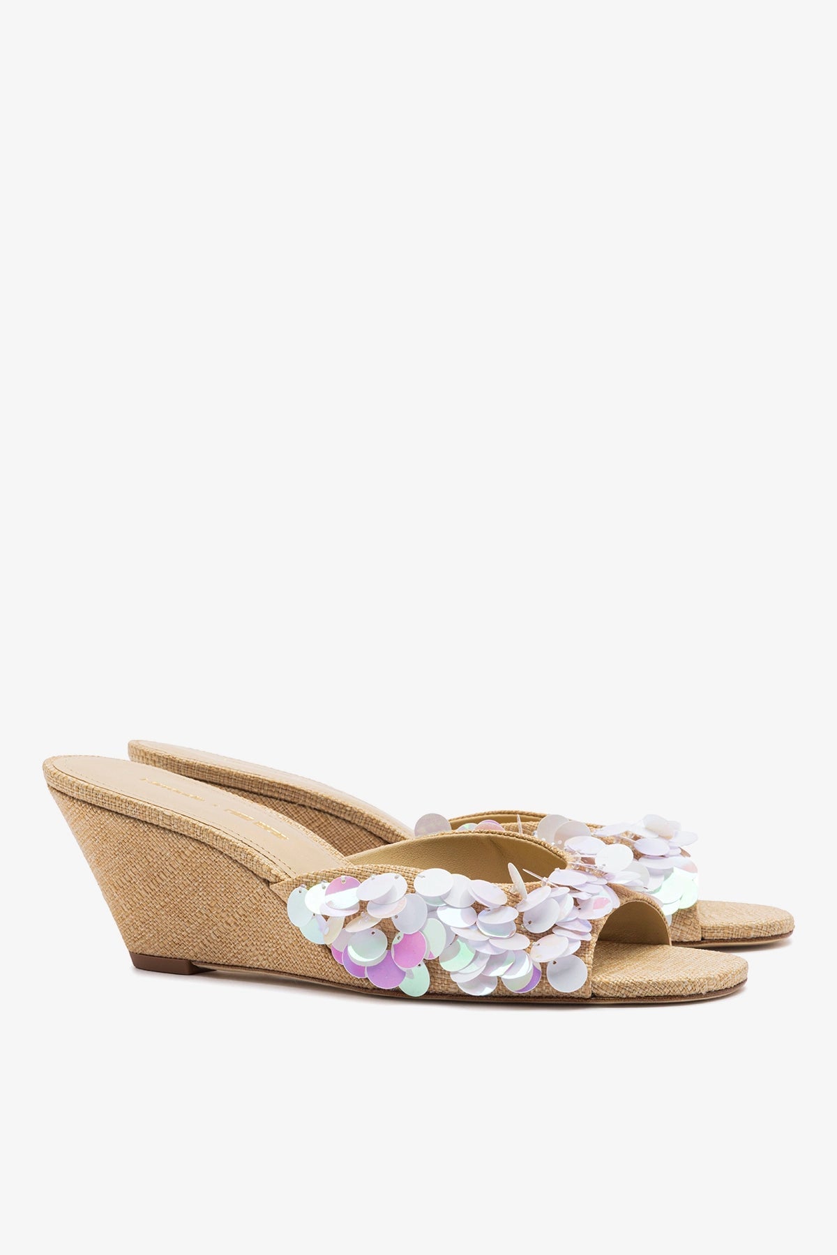 Larroudé x Ciao Lucia: Madalena Wedge Mule Beige Raffia - Larroude