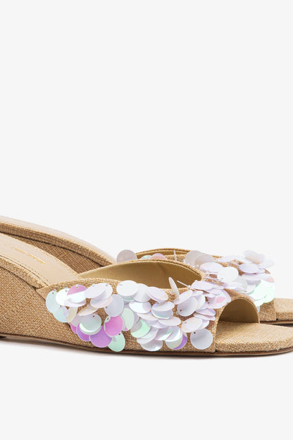 Larroudé x Ciao Lucia: Madalena Wedge Mule Beige Raffia - Larroude