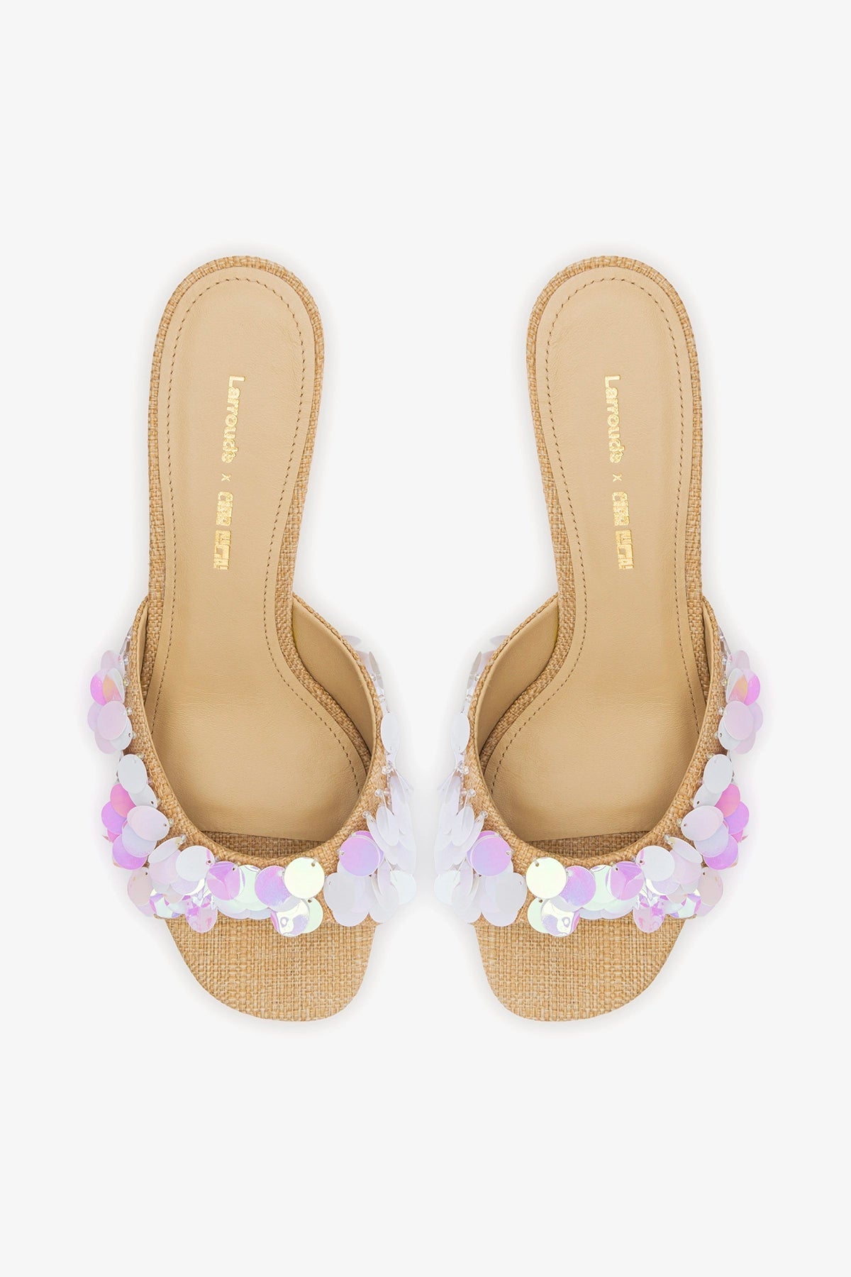 Larroudé x Ciao Lucia: Madalena Wedge Mule Beige Raffia - Larroude