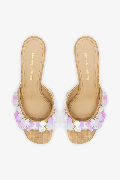 Larroudé x Ciao Lucia: Madalena Wedge Mule Beige Raffia - Larroude